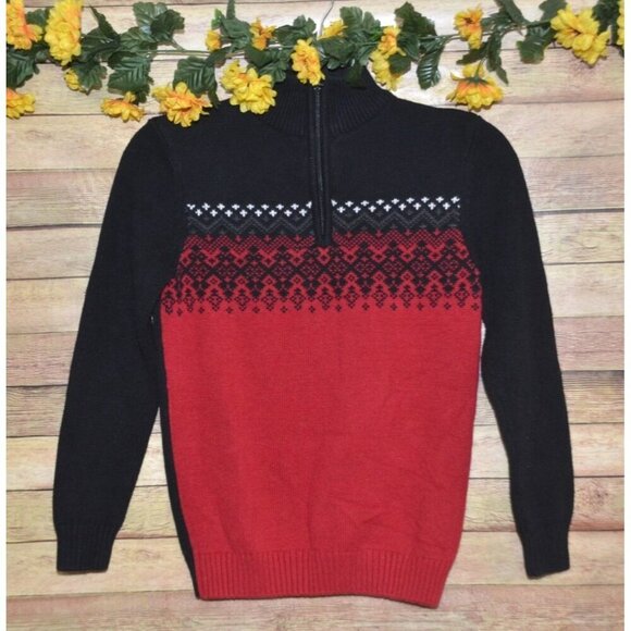 Urban Pipeline Boys Red Black Pullover Argyle Sweater Size S 1/4 Zip Up Comfy - Picture 1 of 8